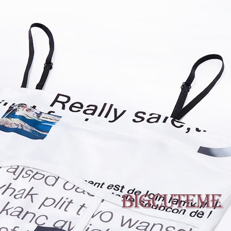 Áo Hai Dây Cổ Vuông In Họa Tiết Chữ Thời Trang Cho Nữ