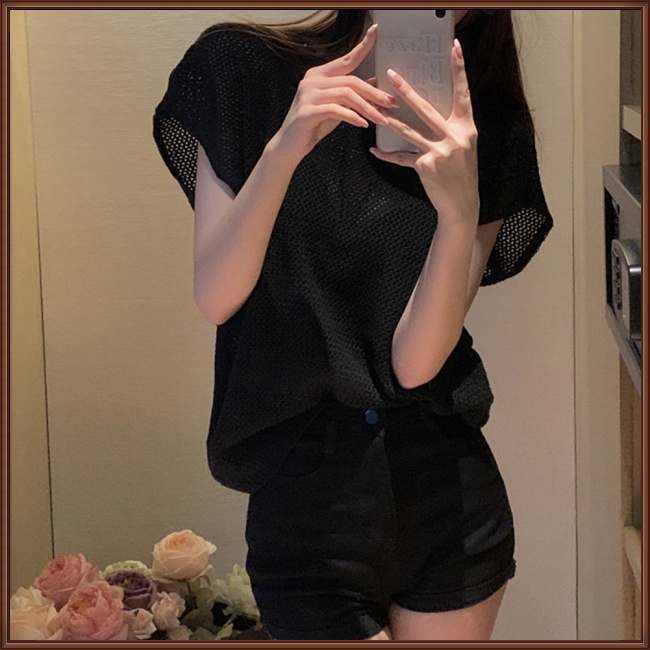 Áo Dệt Kim Tay Ngắn Dáng Rộng Thời Trang Quyến Rũ Cho Nữ