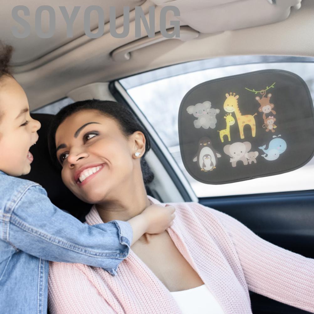 Soyoung 2Pcs Car Window Shades for Baby Cartoon PVC Electrostatic Film Side Sun Shade Sticker