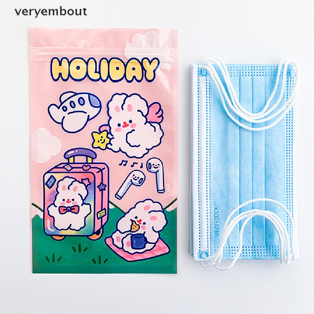 Bộ 5 Túi Zip Bằng Nhựa PVC In Hình Thỏ Dễ Thương Dùng Đựng Bánh Kẹo / Trang Sức Tiện Dụng