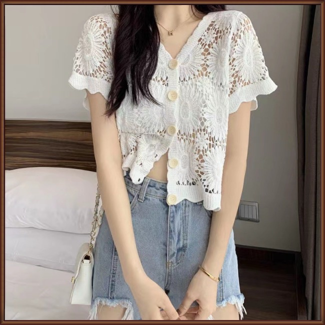 Áo Cardigan Dệt Kim Cổ Chữ V Tay Ngắn Dáng Ôm Thời Trang Dành Cho Nữ