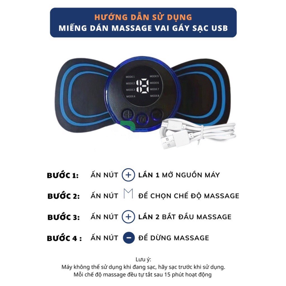 Miếng Massage Xung Điện Cổ Vai Gáy, Bắp Tay, Lưng Bằng Sung Điện đỡ đau Nhức Hiệu Qủa -Máy mat sa thân hình 10 Chế Độ