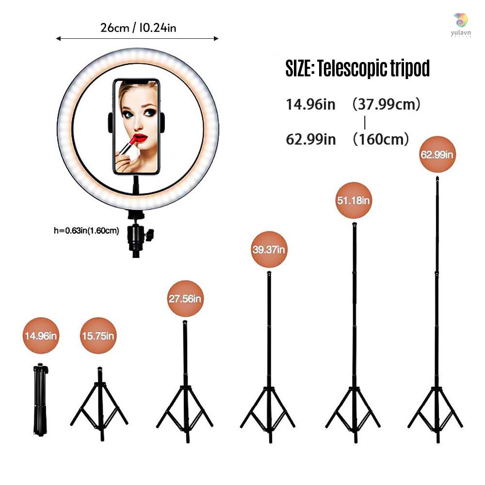 Đèn LED Hình Tròn 10inch / 26cm Gắn Giá Đỡ Ba Chân Hỗ Trợ Chụp Ảnh