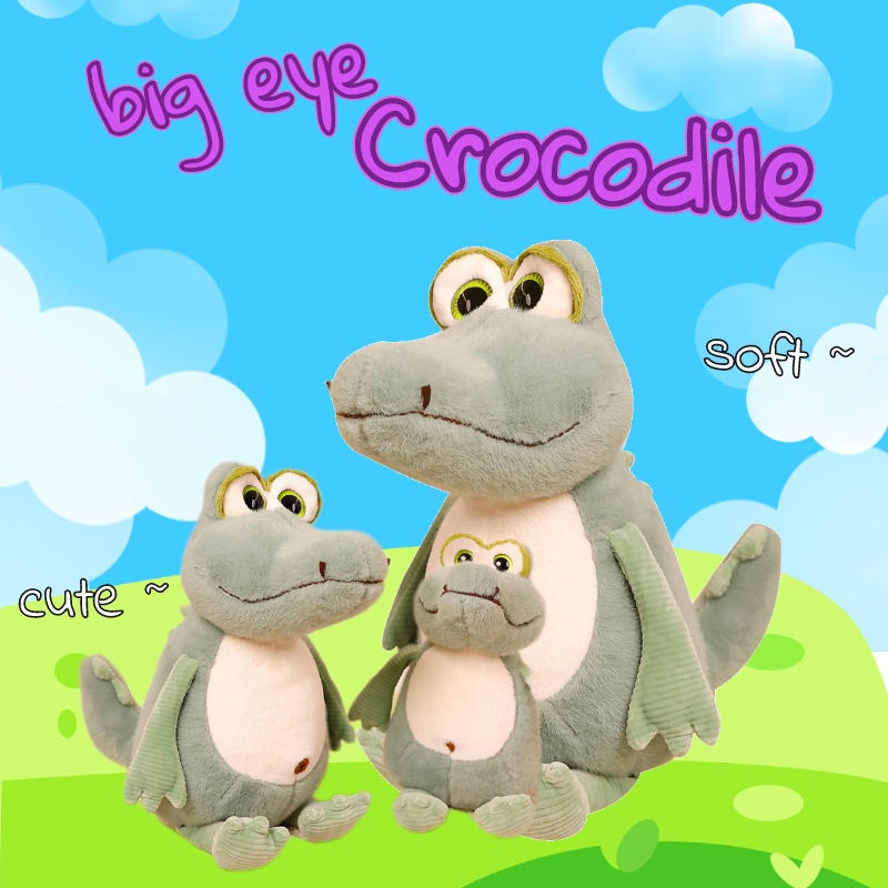 Đồ chơi nhồi bông Hình Cá Sấu Mắt To 40cm Màu Xanh Lá Dễ Thương Cho Bé