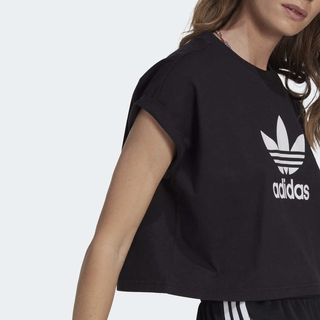 Adidas Phong cách sống Áo Thun Lửng Ba Lá Classics Adicolor Nữ Đen IB1406