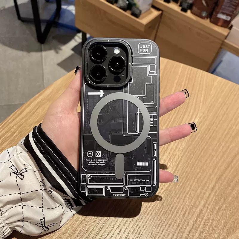 Ốp Điện Thoại Họa Tiết Bảng Mạch Công Nghệ Hít Nam Châm Mặt Nhám 13 / 12 Cho iPhone 14 Pro Max Plus