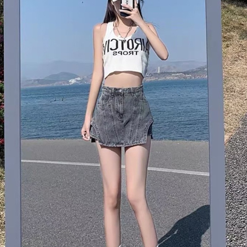 IELGY   Quần Short denim Lưng Cao Dáng Chữ a Phong Cách Hàn Quốc Cho Nữ