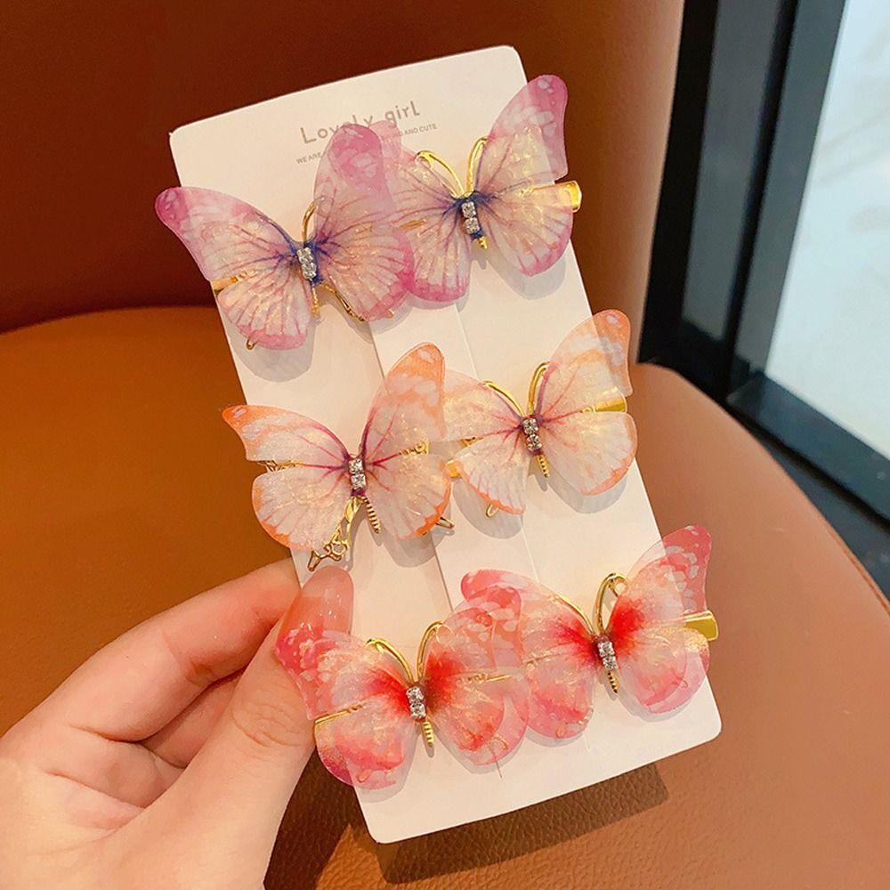 Bộ Kẹp Tóc Hình Bướm Hoạt Hình Bằng Hợp Kim Dễ Thương Dành Cho Bé Gái