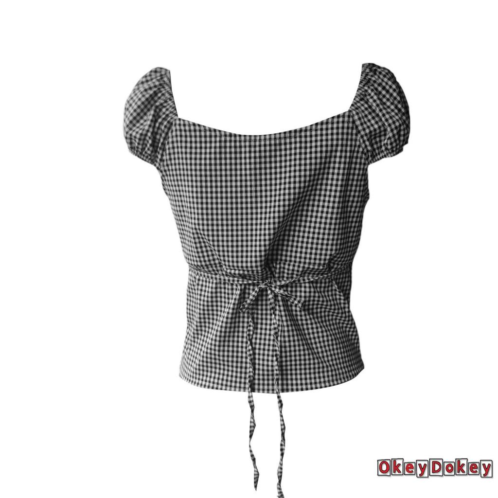 Áo Kiểu Tay Phồng Cổ Thuyền Phối Ren Họa Tiết Kẻ Sọc Phong Cách Cổ Điển Thời Trang Cho Nữ Y2K