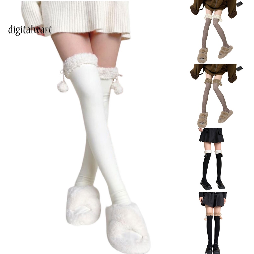 Kỹ Thuật Số| 1 Đôi Vớ Dài Qua Gối Bằng Vải Lông Cừu Dày Co Giãn Thoáng Khí Chống Trượt Giữ Ấm Mùa Đông Phong Cách Nhật Bản Cho Nữ