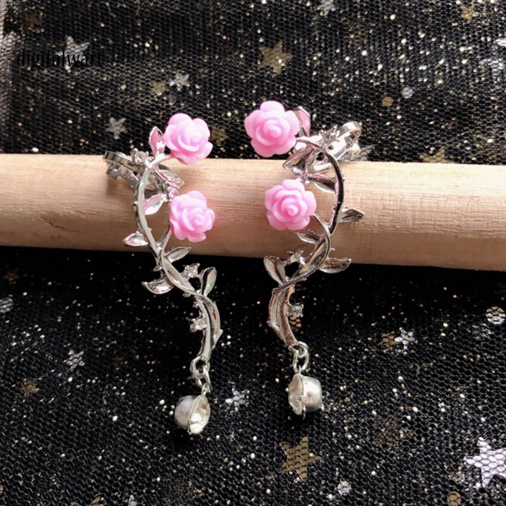 Kỹ Thuật Số| 1 Cặp Khuyên Kẹp Vành Tai Hình Hoa Hồng Đính Đá Lấp Lánh