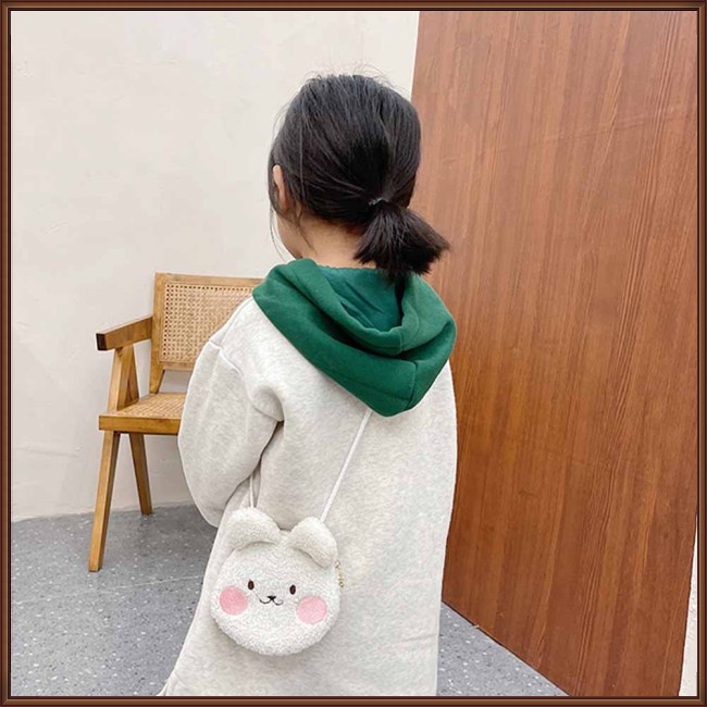 Túi Đeo Chéo Đựng Tiền Xu Hình Động Vật Hoạt Hình Bằng Lông Cừu Có Khóa Kéo Thời Trang Dành Cho Trẻ Em