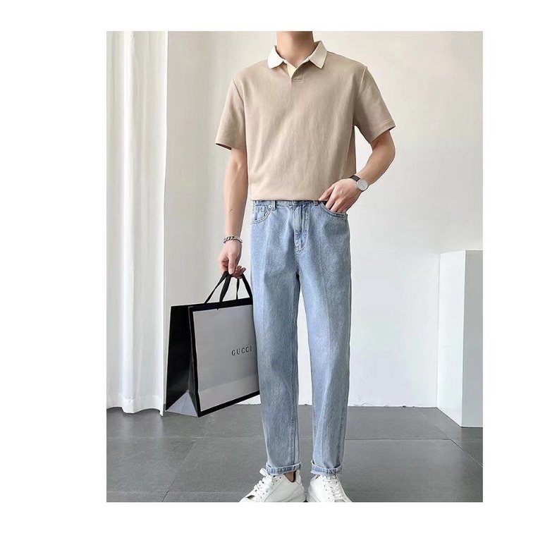 Áo Thun POLO Tay Ngắn Dáng Rộng Màu Trơn Thời Trang Mùa Hè Hàng Mới Dành Cho Bạn Nam