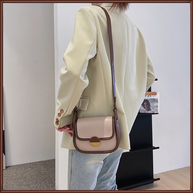 Túi Đeo Chéo Giả Da Dáng Vuông Nhỏ Màu Tương Phản Thời Trang Cho Nữ