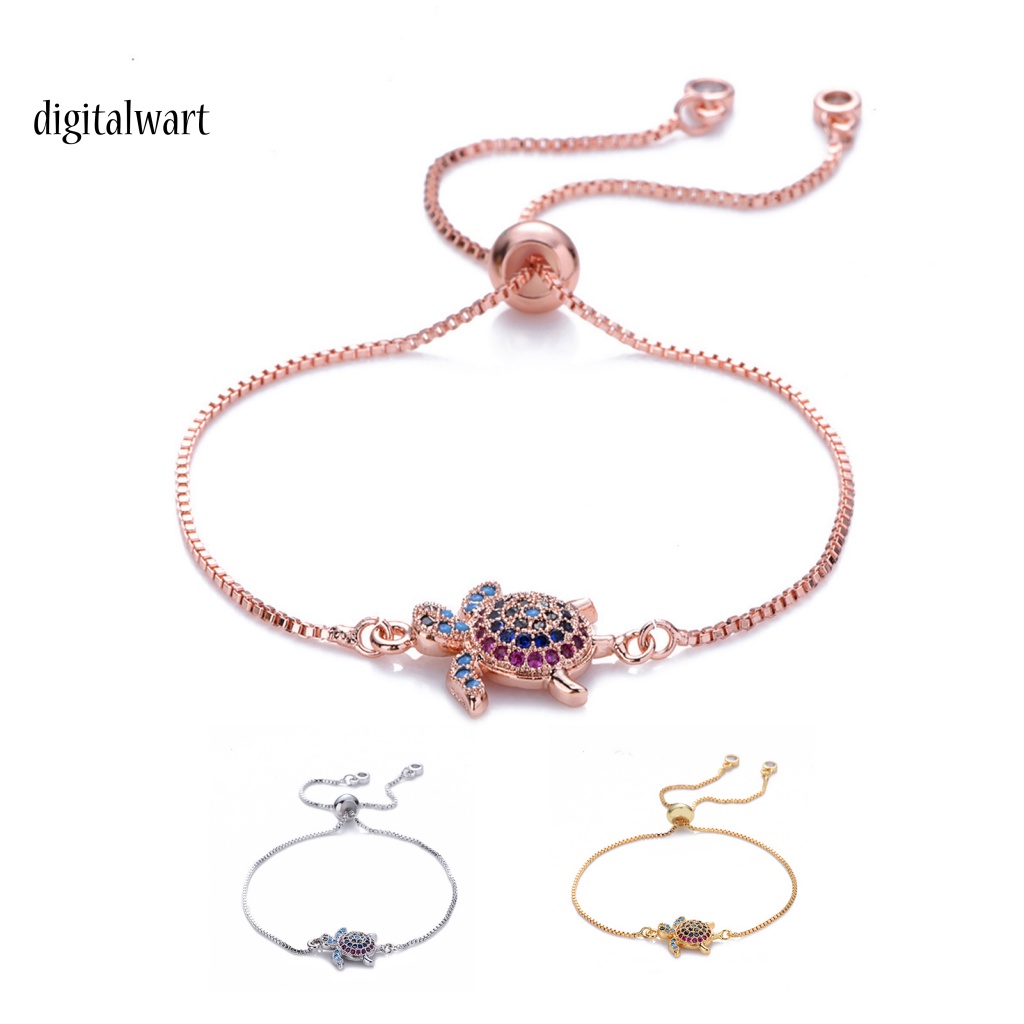 Kỹ Thuật Số| Vòng Tay Hình Rùa Biển Đính Đá Lấp Lánh Điều Chỉnh Được Dành Cho Nữ