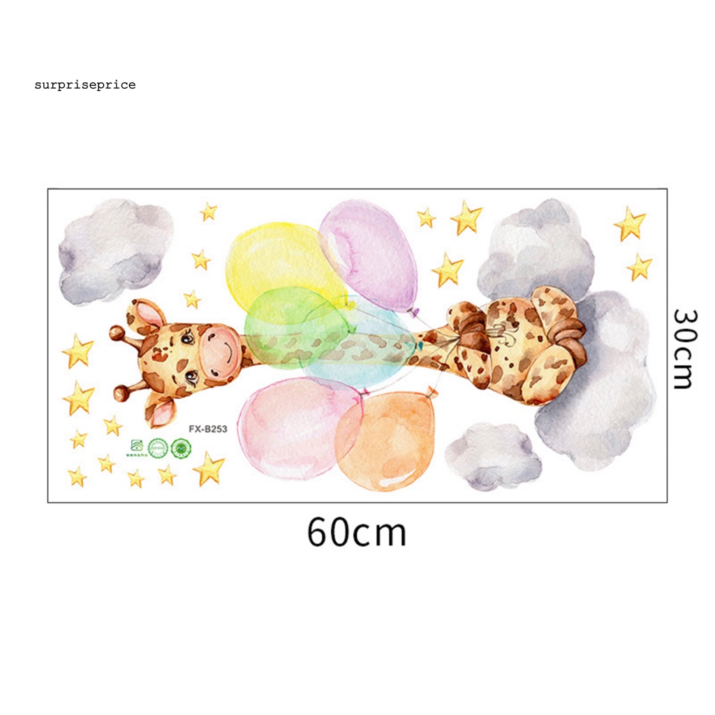 Sticker Dán Tường Tự Dính Bằng PVC Hình Hươu Cao Cổ Và Bong Bóng Dễ Thương