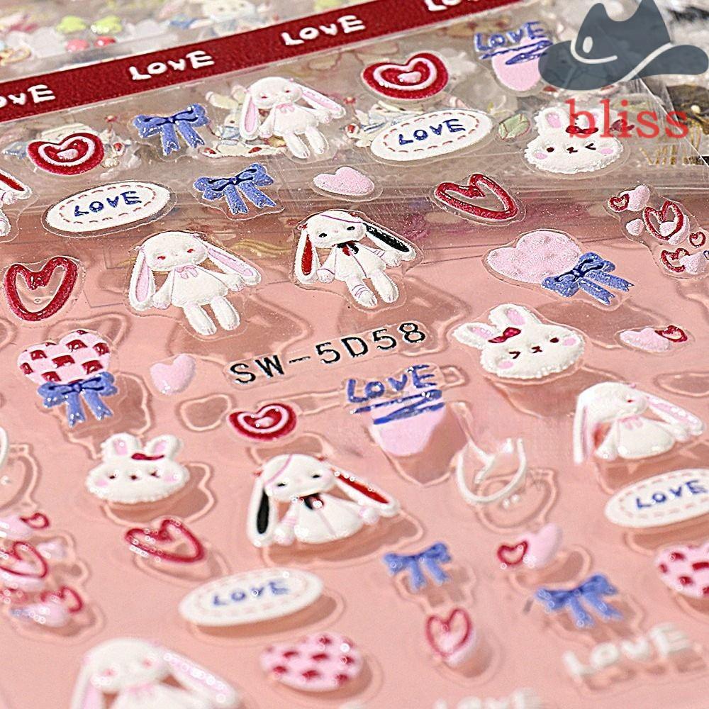 Miếng Dán Trang Trí Móng Tay Hình Thỏ Dập Nổi Dễ Thương DIY