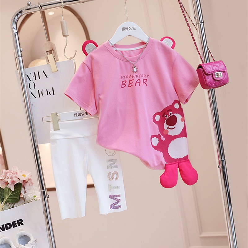 Áo Thun Tay Ngắn In Hình Gấu Dâu Tây Phong Cách Mới Cho Bé Gái