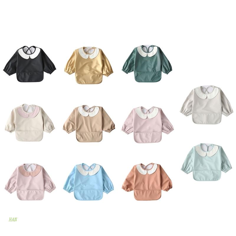 Yếm Ăn Tay Dài Chống Thấm Nước Có Túi Tiện Dụng Cho Bé Sơ Sinh