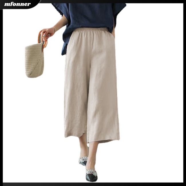 Quần Lửng Ống Rộng Vải Lanh Cotton Thời Trang Mùa Hè Cho Nữ