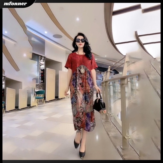 Đầm Dáng Chữ A Tay Ngắn Cổ Tròn Dáng Rộng In Họa Tiết Thổ Cẩm Kiểu Retro Thời Trang Cho Bạn Gái