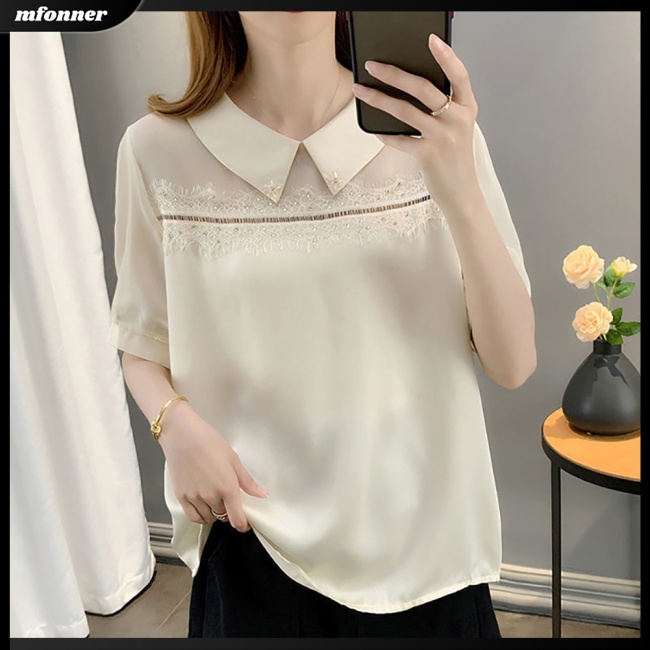 Áo Sơ Mi Chiffon Tay Ngắn Dáng Rộng Màu Sắc Đơn Giản Thanh Lịch Dành Cho Nữ