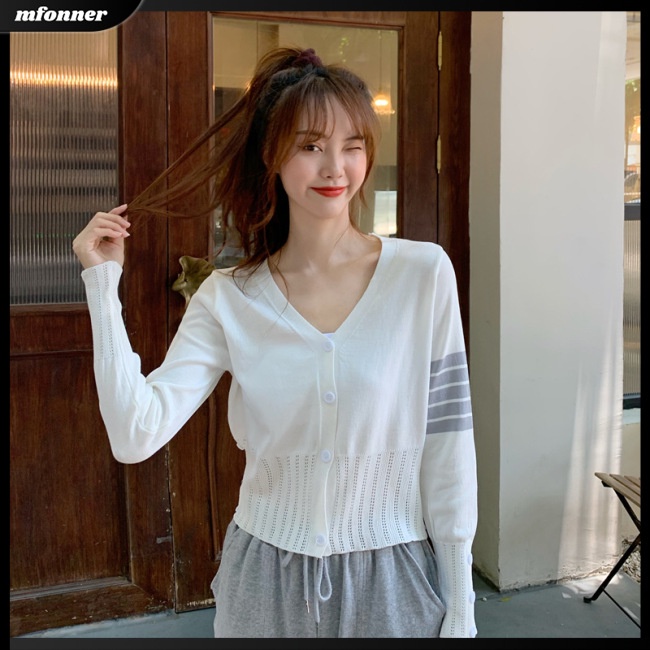 Áo Cardigan Dệt Kim Tay Dài Dáng Rộng Cổ Chữ V Màu Sắc Đơn Giản Cho Nữ