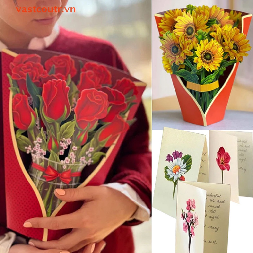 Thiệp Giấy Khắc Hình Bó Hoa 3D