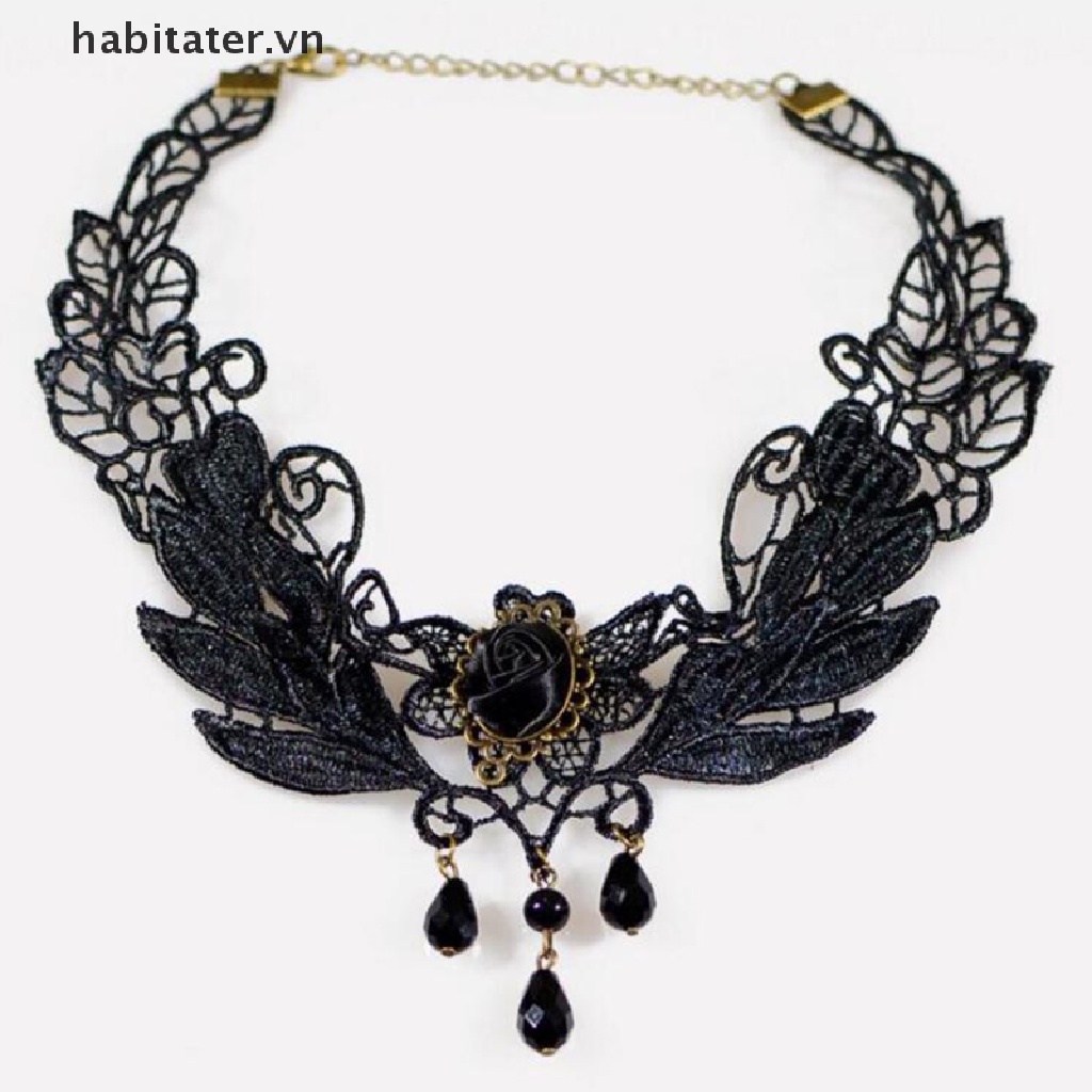 Vòng Cổ Choker Ren Màu Đen Đính Đá Pha Lê Phong Cách Gothic Quyến Rũ