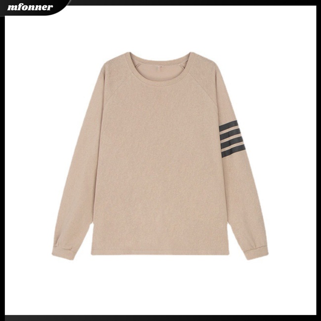Áo Sweater Tay Dài Dáng Rộng Cổ Tròn Họa Tiết Kẻ Sọc Màu Sắc Trẻ Trung Cho Nữ