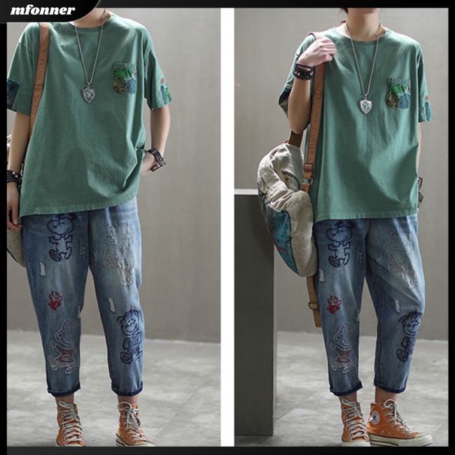 Áo Thun Tay Ngắn Cổ Tròn Dáng Rộng In Họa Tiết Thời Trang Cho Nữ