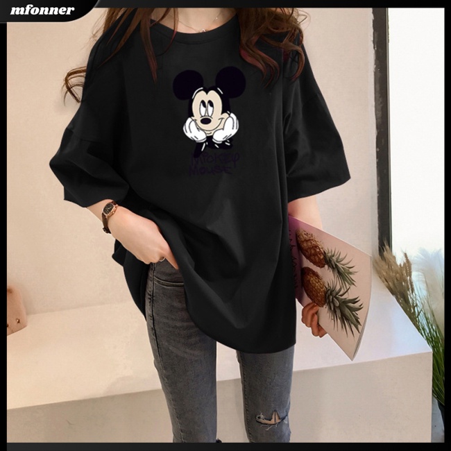 Áo Thun Tay Ngắn Dáng Rộng In Hoạt Hình Chuột Dễ Thương Cho Nữ