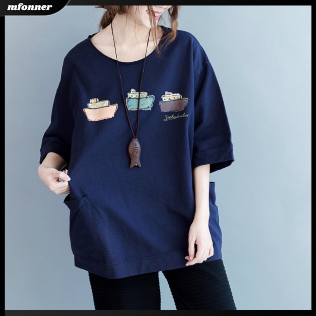 Áo Thun Tay Ngắn Plus Size Có Túi Thời Trang Mùa Hè Cho Nữ