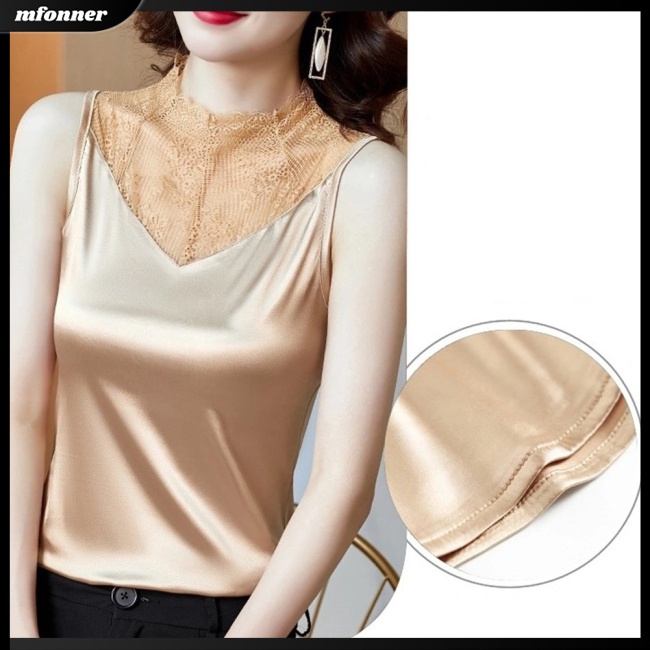 Áo Sát Nách Dáng Rộng Phối Ren Màu Sắc Đơn Giản Nữ Tính