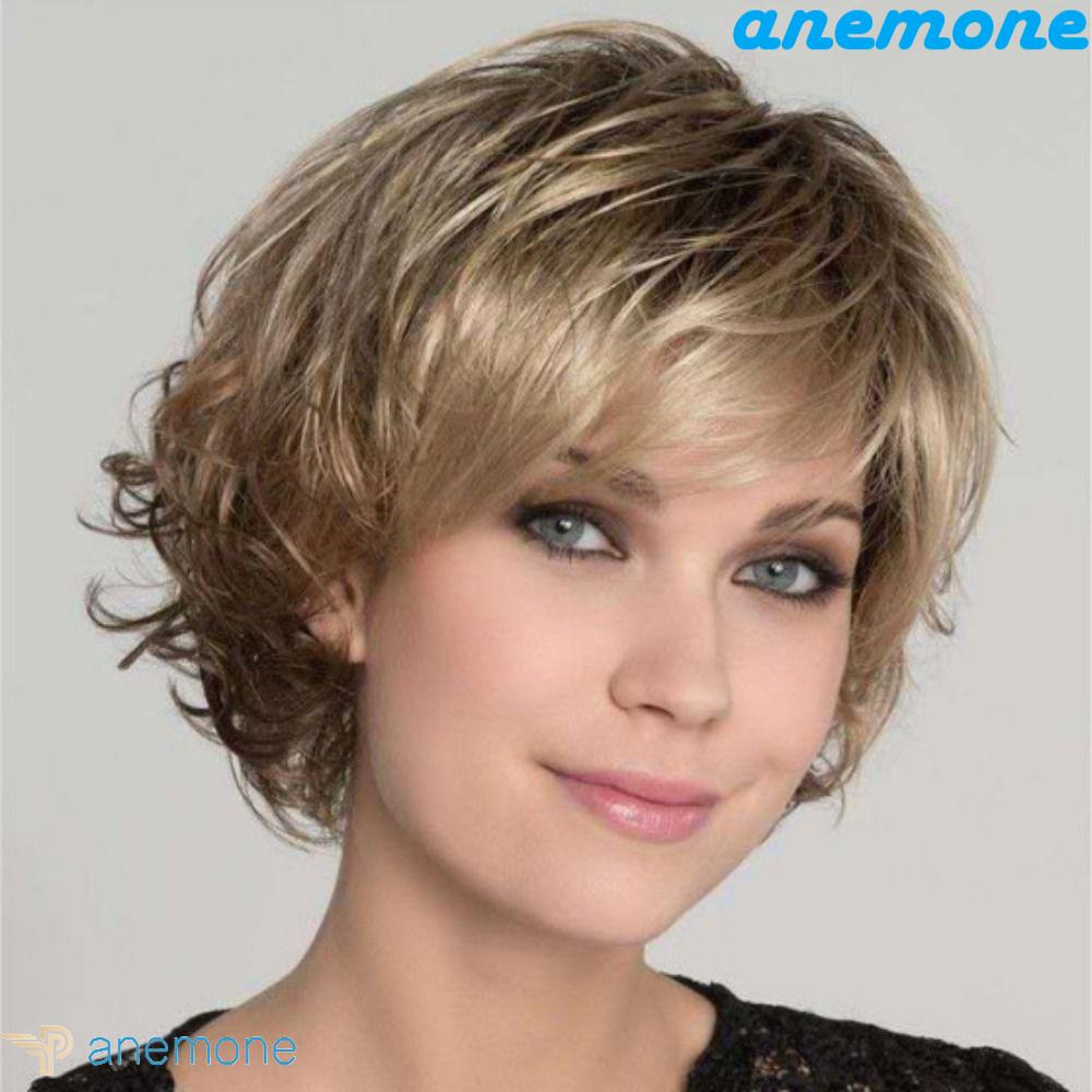 Tóc Giả Ngắn Mái Ngang Màu Nâu Bằng Sợi Tổng Hợp Cách Nhiệt Chất Lượng Cao