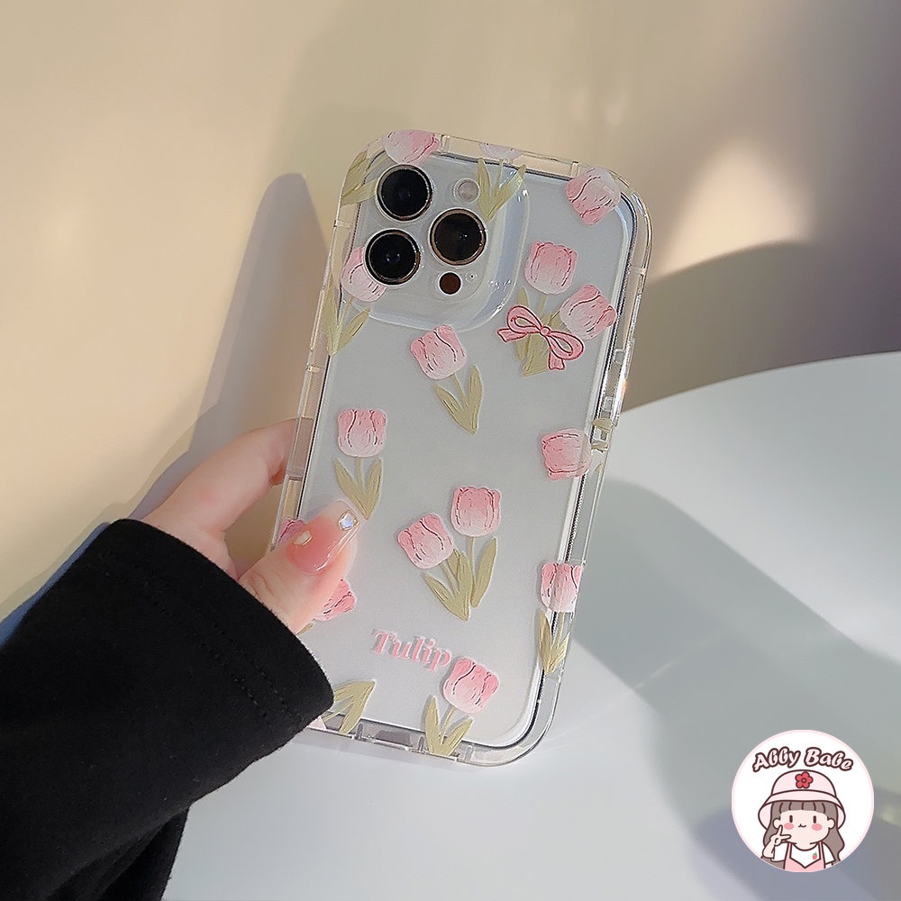 Ốp Điện Thoại TPU Mềm Chống Bụi Hình Hoa Tulip Hồng / Đào Có Giá Đỡ Cho IPhone 14 Pro Max 13 12 11 Pro Max X XS Max