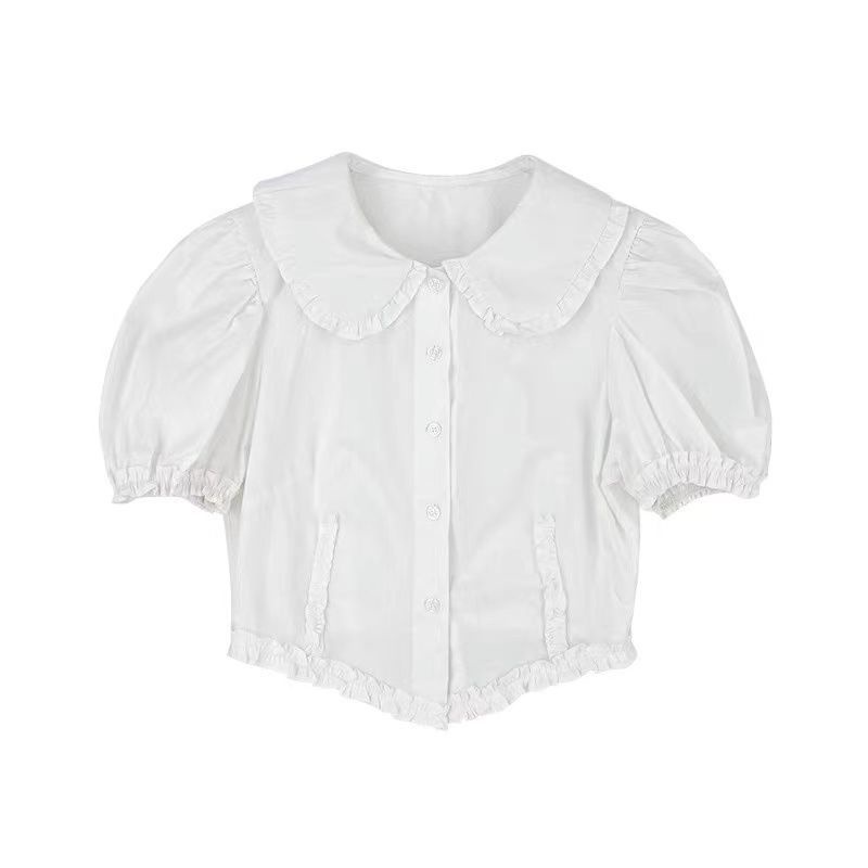 [F &amp; X] Áo Sơ Mi Ngắn Tay Phồng Cổ Búp Bê Phong Cách Preppy Ngọt Ngào Mùa Hè Cho Nữ