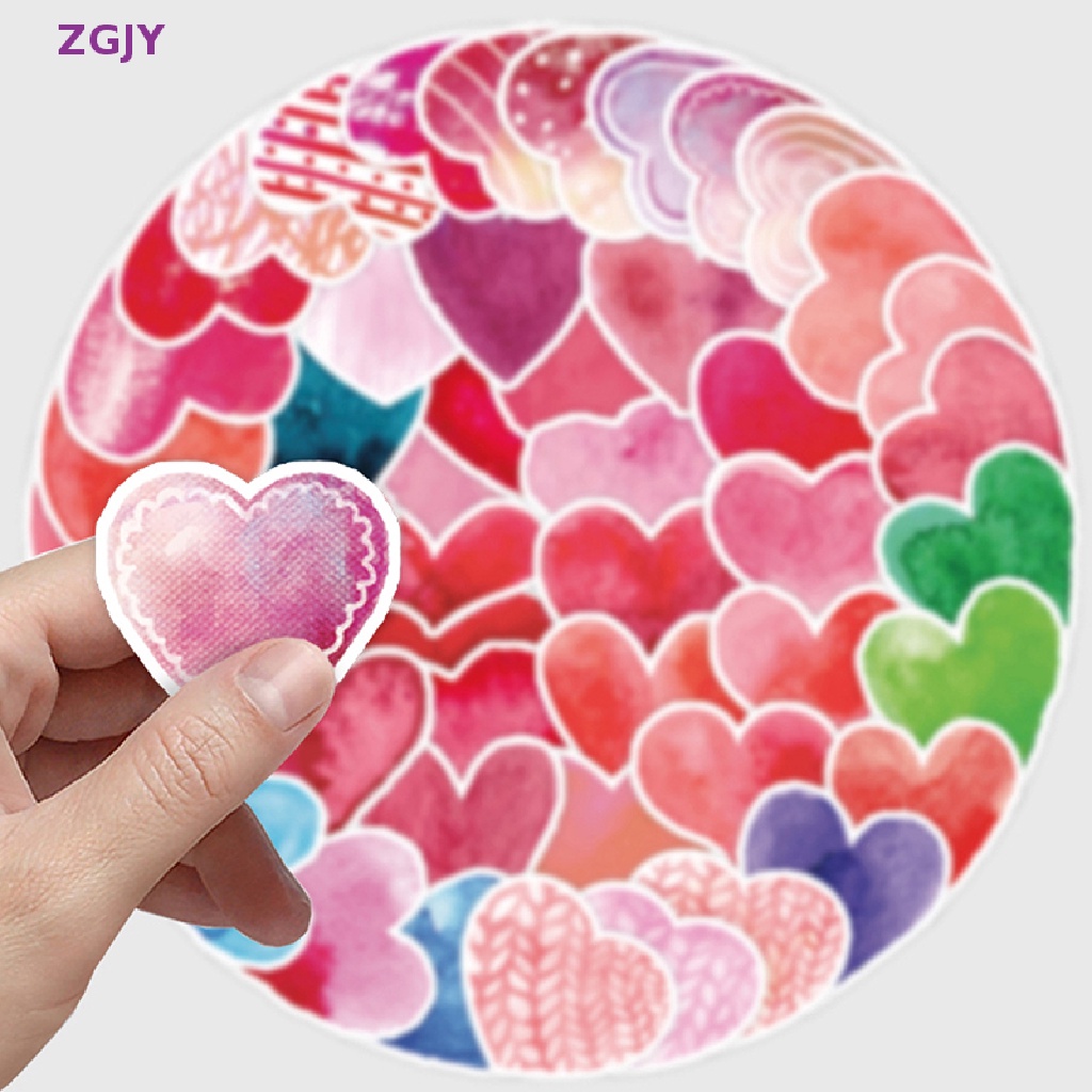Bộ 50 Miếng Dán ZGJY Hình Trái Tim / Chữ Valene Độc Đáo Chống Thấm Nước Trang Trí Laptop / Ván Trượt / Guitar / Guitar DIY Mới