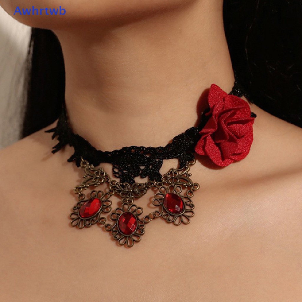 Vòng Cổ Choker Phối Ren Hoa Đính Đá Phong Cách Gothic Thời Trang Cho Nữ Mới