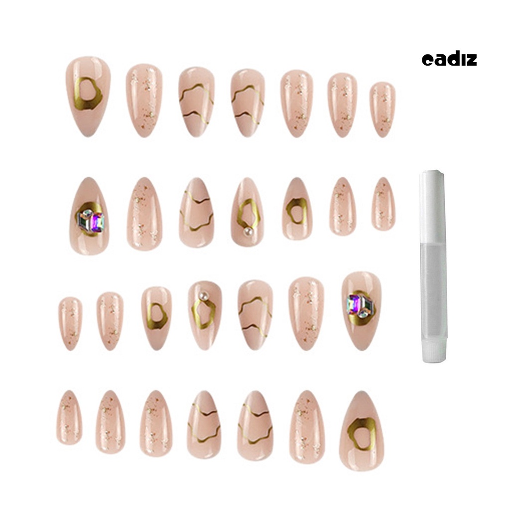 1 Bộ 24 Móng Tay Giả Có Keo Dạng Nhấn Màu Hồng Lấp Lánh Phong Cách Pháp Cho Salon