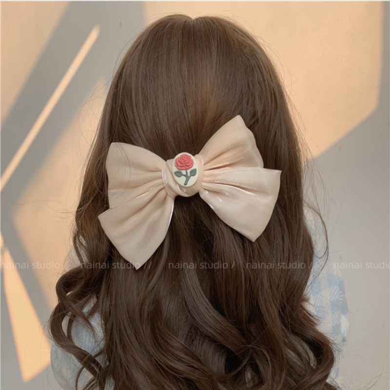 Kẹp Tóc Hình Nơ Hoa Hồng Nhỏ Xinh Xắn Phong Cách Retro