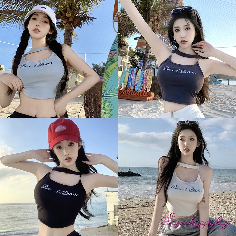 Áo Hai Dây Thêu Chữ Phong Cách Ngọt Ngào Cho Nữ