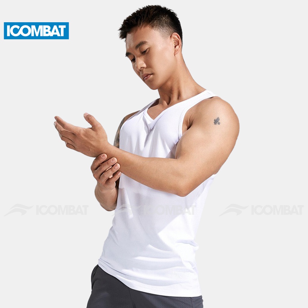 Áo ba lỗ thun gân iCombat áo sát nách gân nhỏ thể thao nam Vải Cotton Dày