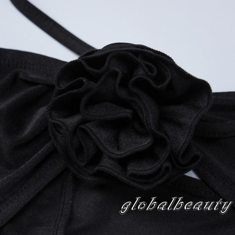 Đầm Dài Không Tay Hở Cổ Màu Đen Thời Trang Mùa Hè Cho Nữ