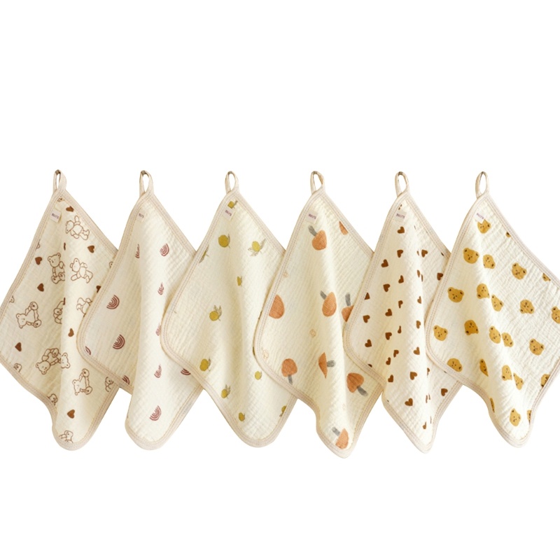Khăn Lau Mặt Mềm Mại Thoáng Khí Hình Vuông Kèm Móc Treo Dành Cho Em Bé
