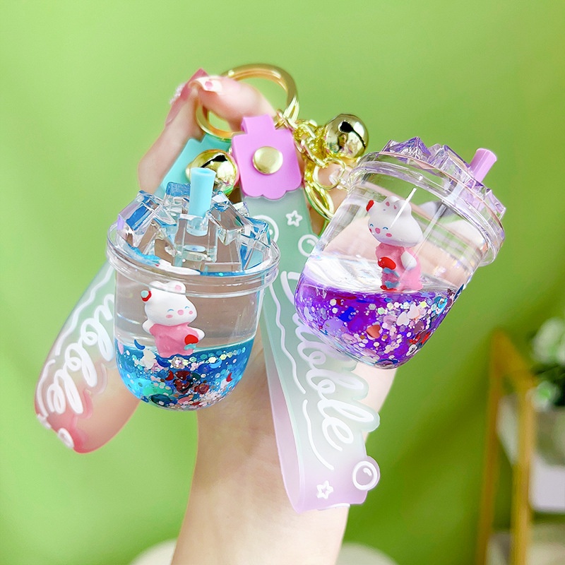 Móc Chìa Khóa Acrylic Hình Thỏ Và Ly Iceberg Nổi Sáng Tạo