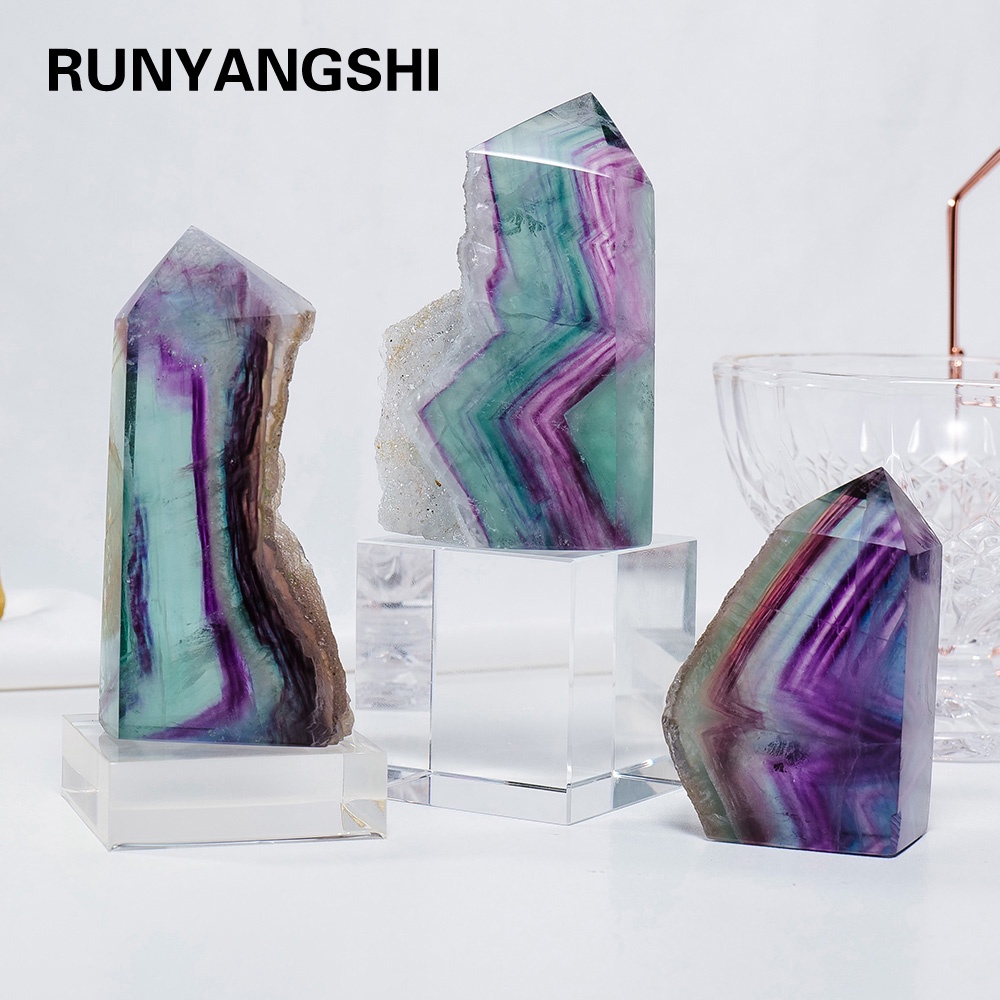 1 Đá fluorite Pha Lê Tự Nhiên Màu Cầu Vồng Dùng Trang Trí Bàn
