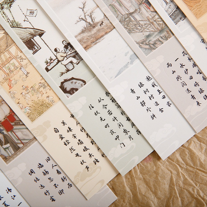 Hộp 30 Thẻ Đánh Dấu Trang Sách Hình Phong Cảnh Phong Cách Trung Hoa