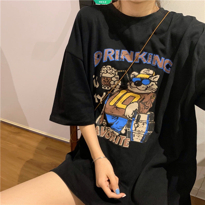 Áo Thun Cotton Ngắn Tay Dáng Rộng In Họa Tiết Đơn Giản Theo Phong Cách Mùa Hè Hàn Quốc 2023 Dành Cho Nữ