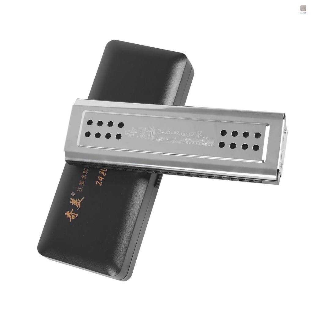 Kèn Harmonica 2 Trong 1 C &amp; G 24 Lỗ Đôi Với 48 Sậy Kèm Hộp Vải Lau Chùi